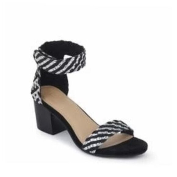 Rag & Co Black Silver Leather Suede Velcro Ankle Sandal Heels Size US 9 - Picture 1 of 12